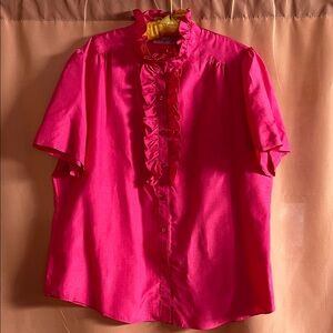 Vibrant Pink Vintage Ruffle Blouse